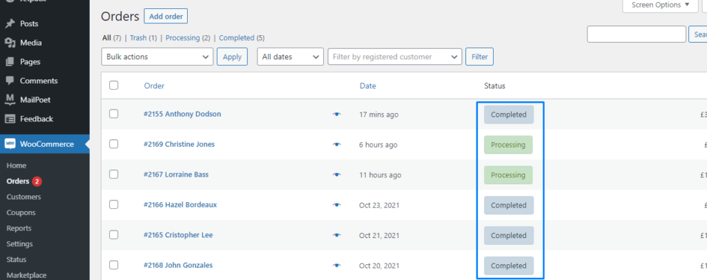 Order Status in WooCommerce