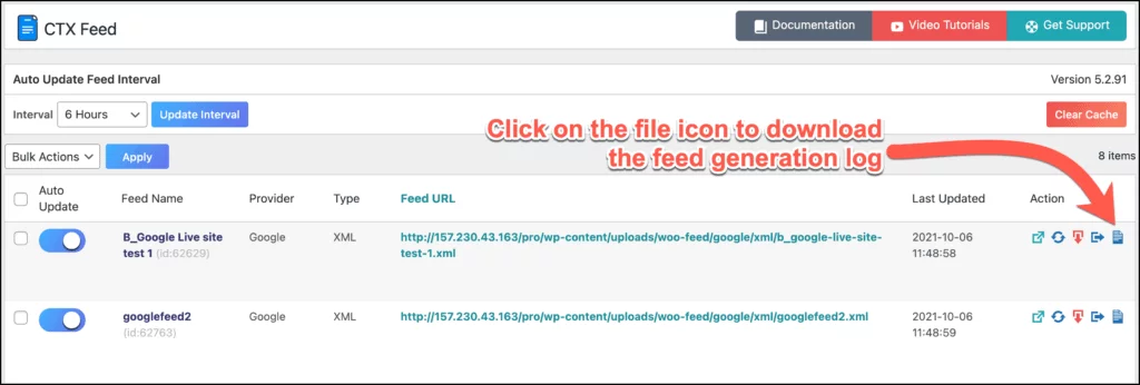 Download feed generation logs