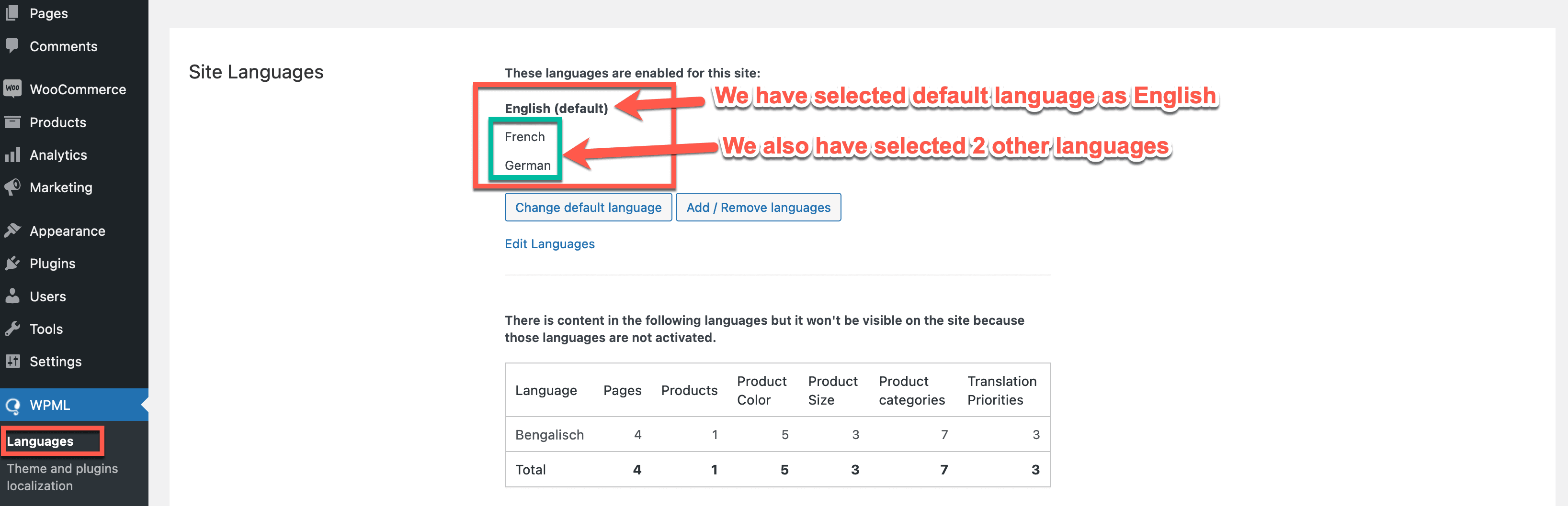 Selecting Language in WPML