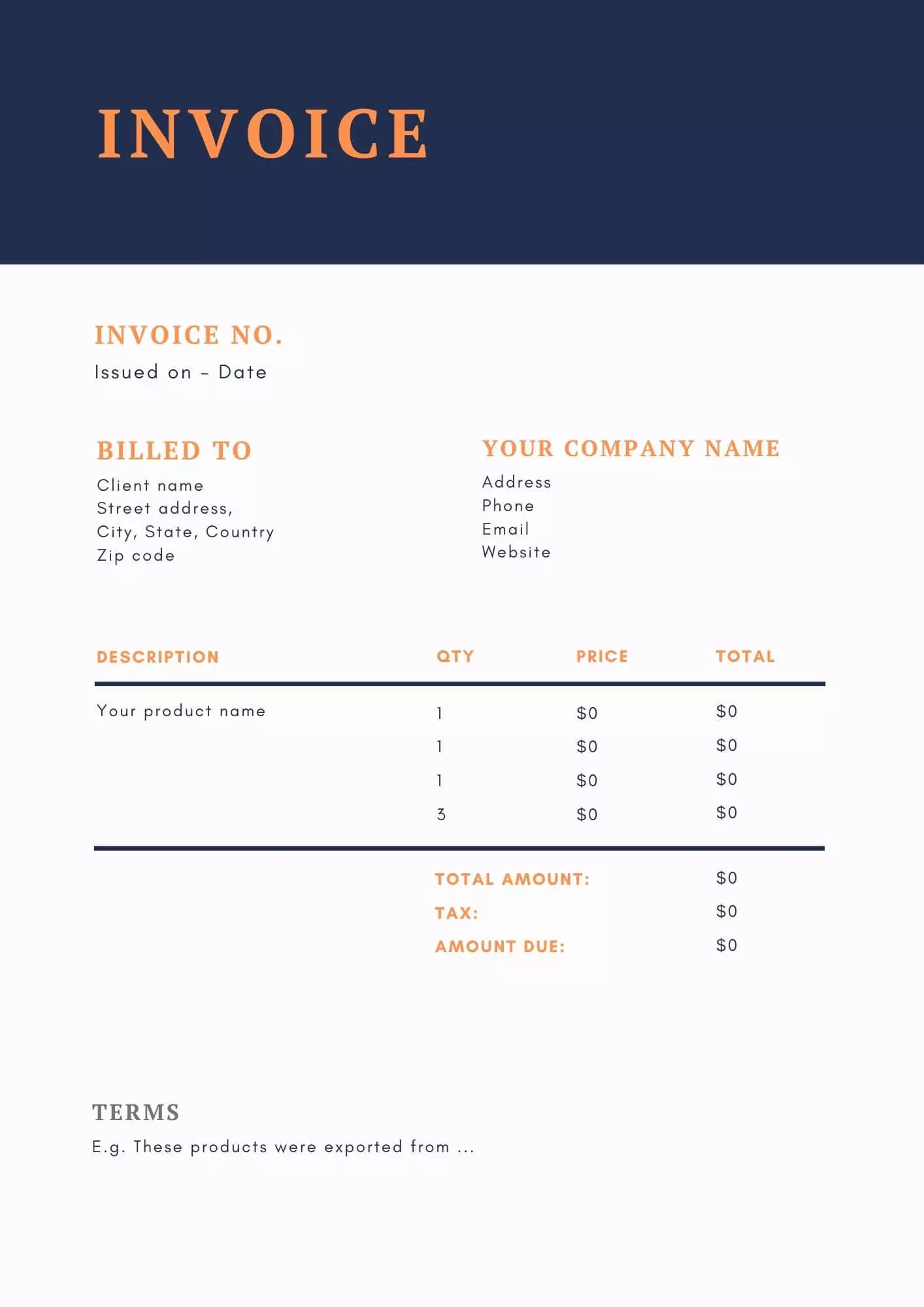 Commercial invoice template