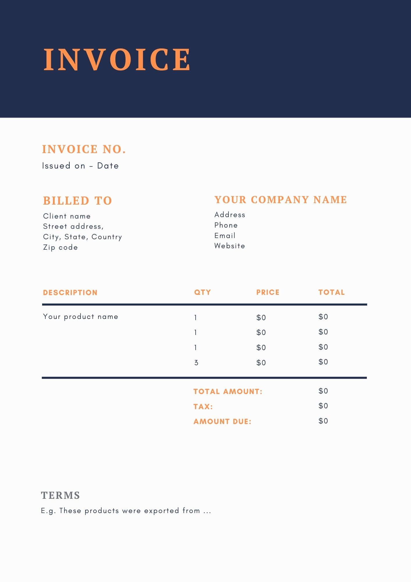 Commercial invoice template