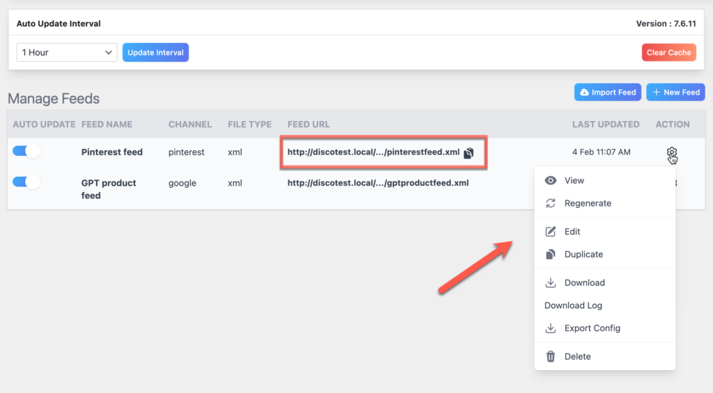 pinterest product feed url