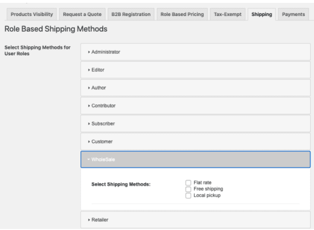 How to define shipping methods based on user roles in WooCommerce wholesale business