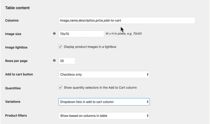 How to set the number of columns to show on your wholesale product table