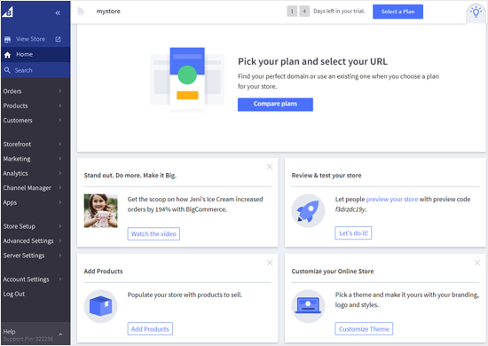 BigCommerce Dashboard - WooCommerce vs. BigCommerce