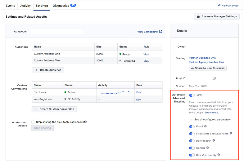 Facebook automatic advanced matching