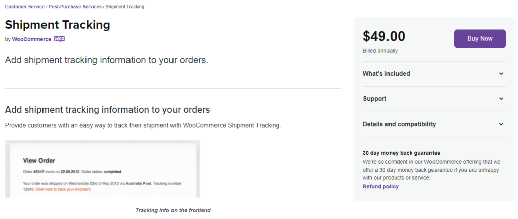 Shipment Tracking extension by WooCommerce