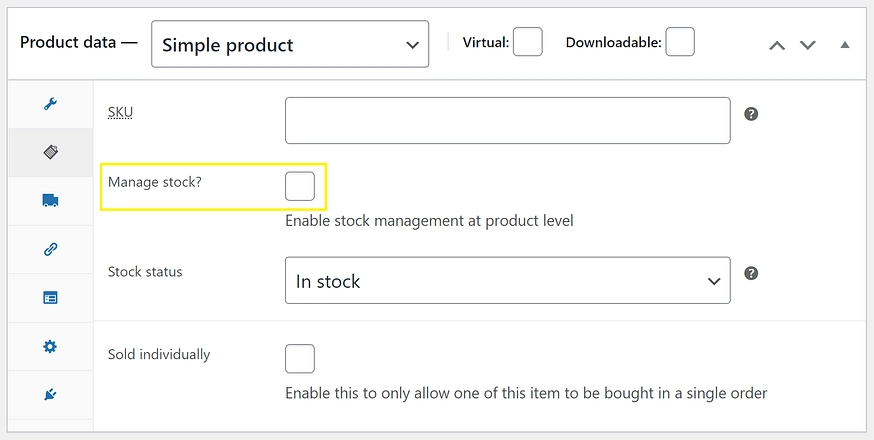 Simple Product Inventory Settings