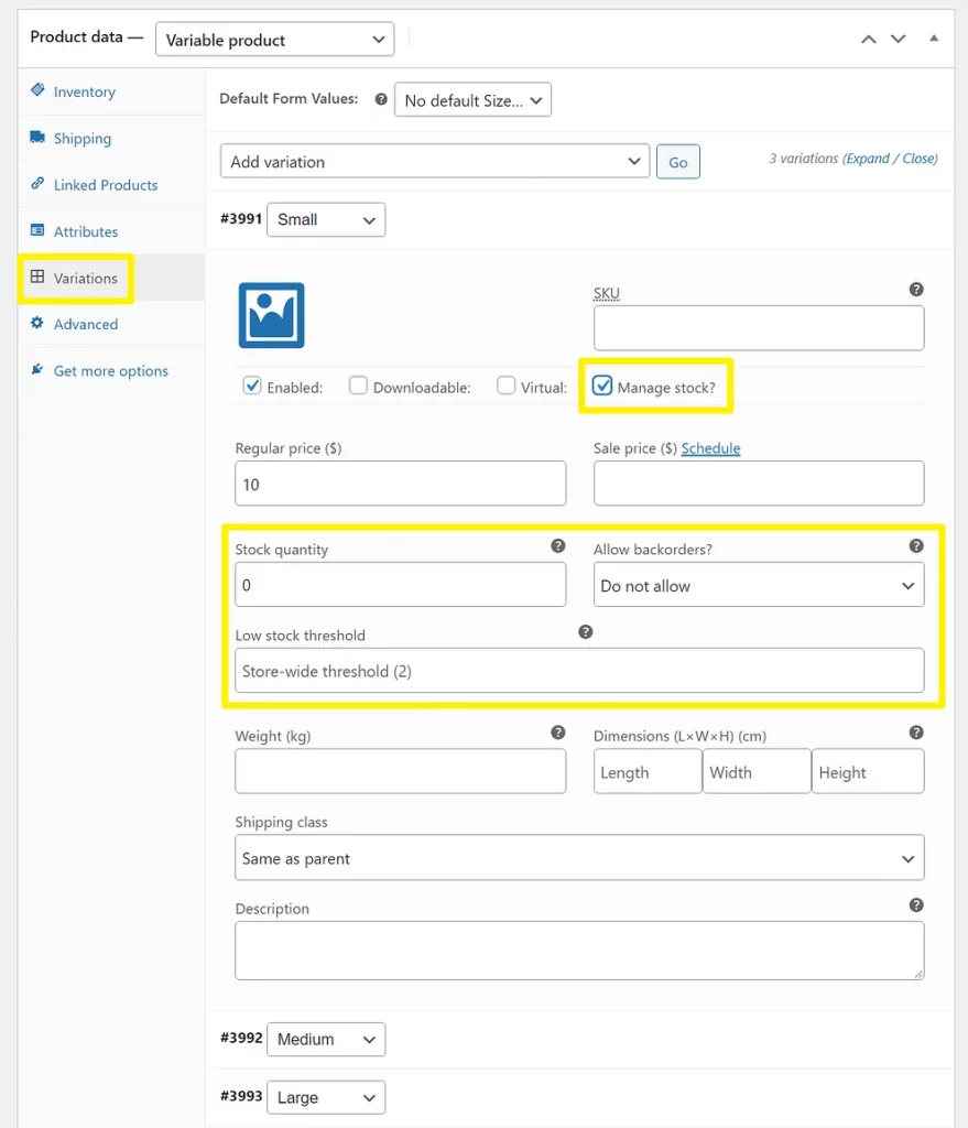 WooCommerce inventory management at variation level