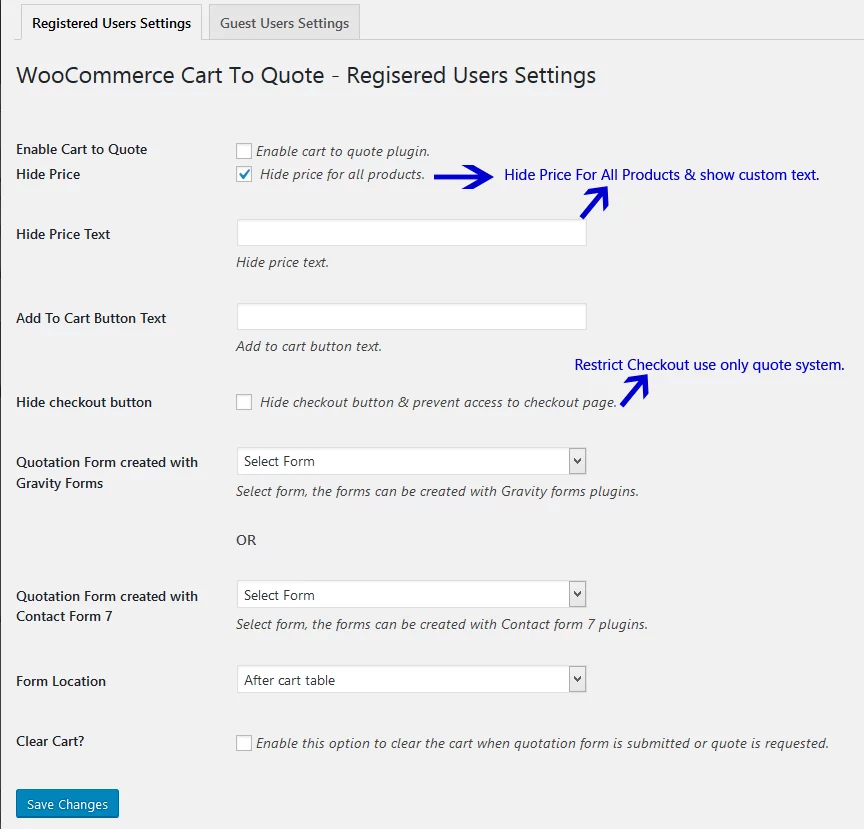 WooCommerce Cart To Quote Plugin quote form settings