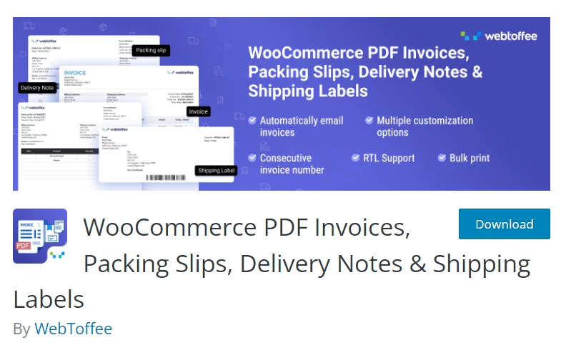WooCommerce PDF Invoices, Packing Slips, Delivery Notes & Shipping Labels plugin for your WooCommerce store