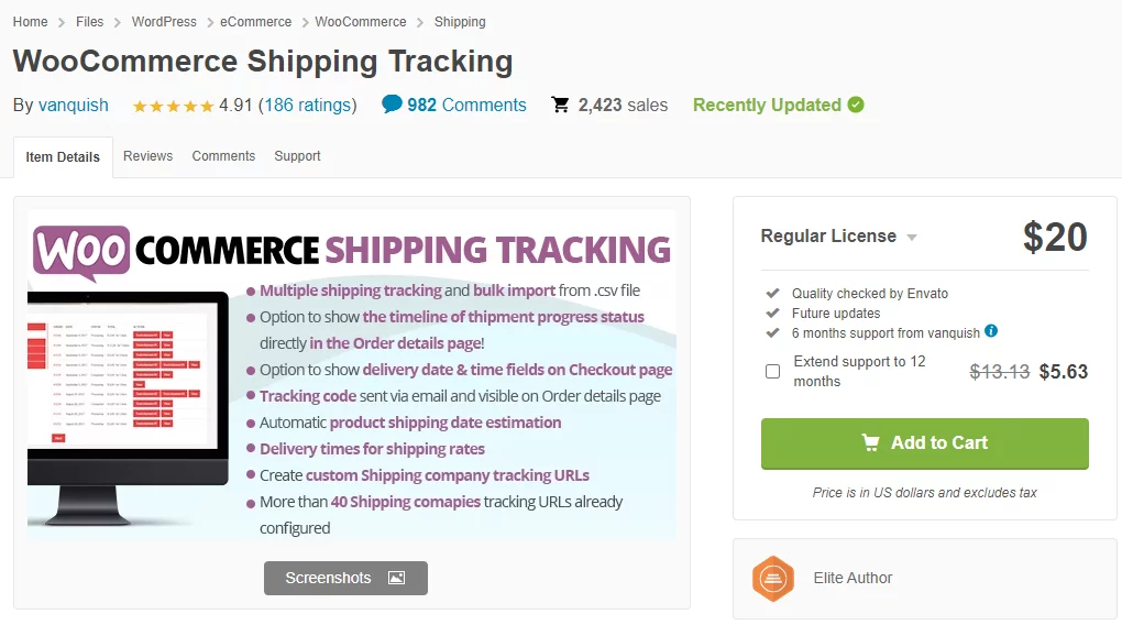 WooCommerce Shipping Tracking premium plugin by vanquish for easy track of orders