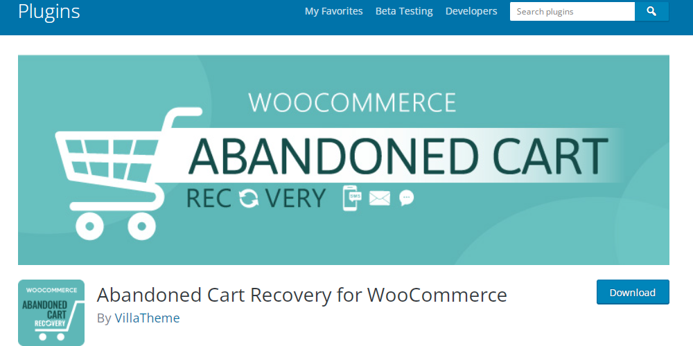 WordPress website offering a plugin for recovering abandoned carts
