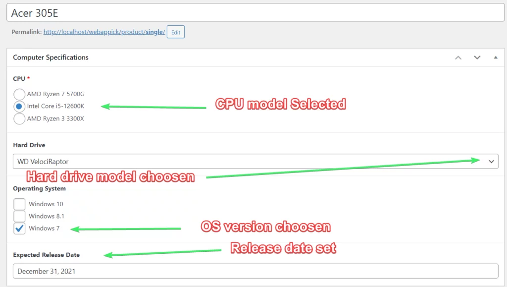 select or choose the right information for the product