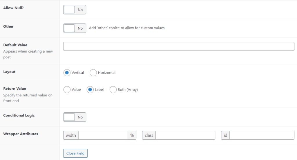 keep the default value of the settings that are not mandatory