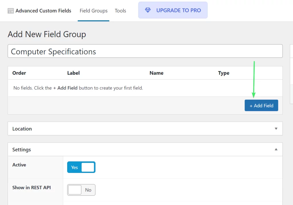 how to add new field to an advanced field group