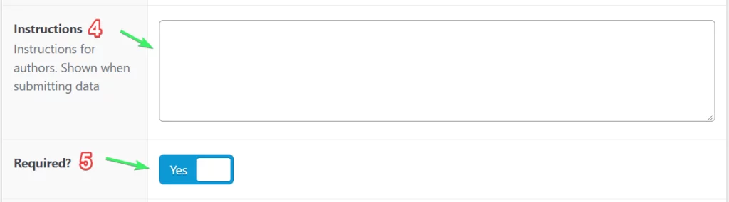Give any instructions to authors and make the fields required