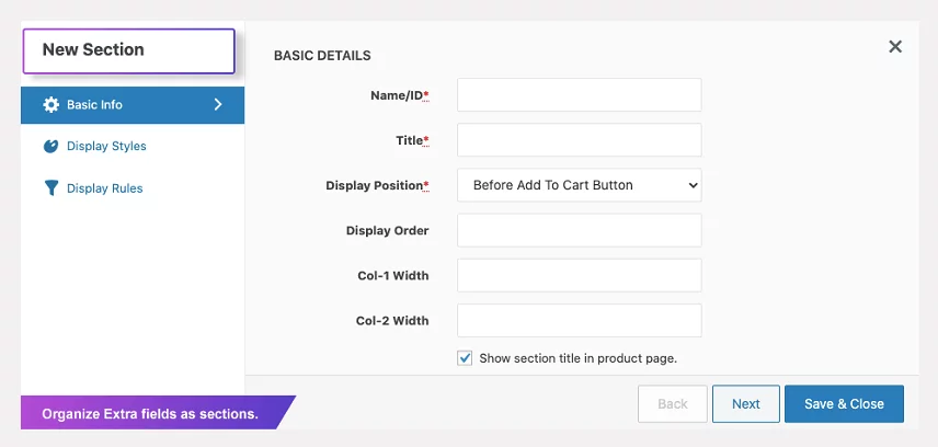 Adding new section to WooCommerce Extra product Options plugin