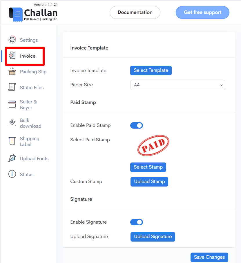 Challan pro invoice options