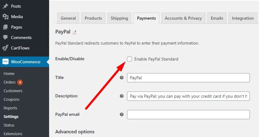 Enable PayPal Standard