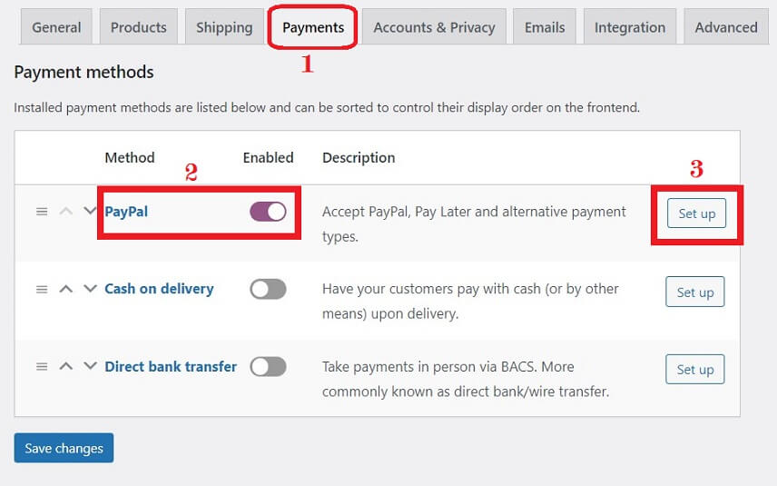 Enable PayPal from settings page