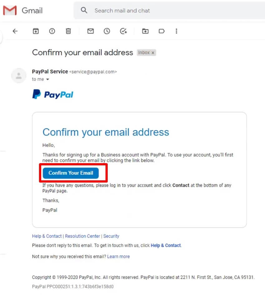 PayPal email confirmation