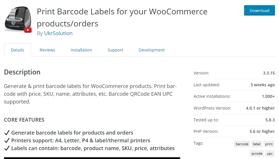 Print Barcode Labels for your WooCommerce products/orders by Ukr solution