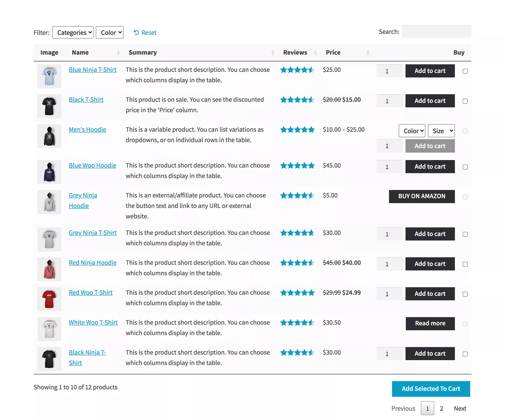 WooCommerce Product Table