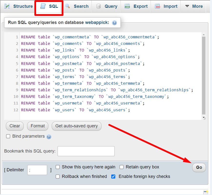 changing database table prefix from wordpress website