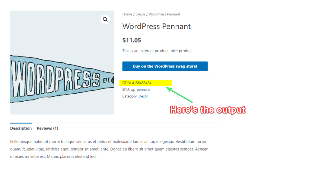 Check if GTIN EAN UPC ISBN is getting displayed on the WooCommerce pages