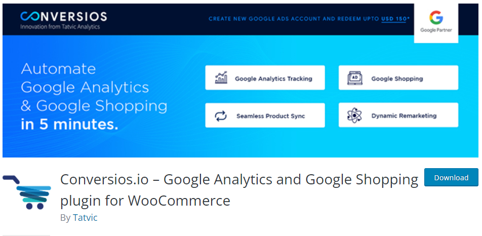 Conversios.io google analytics plugin for WooCommerce by Tatvic