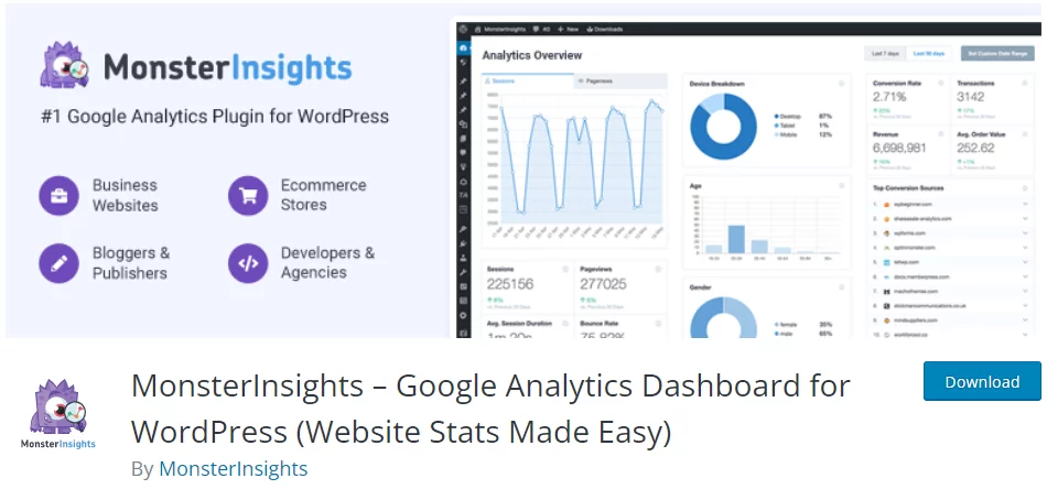 MonsterInsights plugin for Google Analytics dashboard