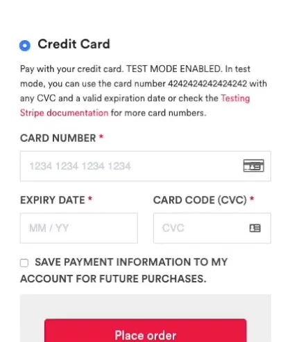 Stripe at checkout page