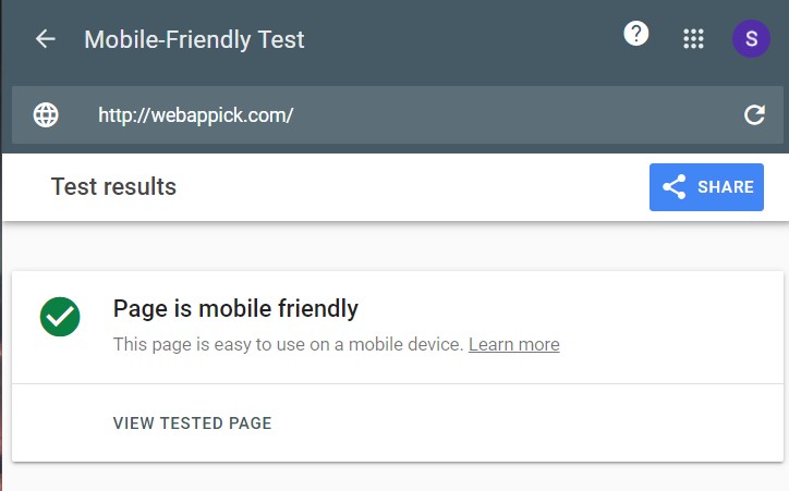 WebAppick mobile friendliness test