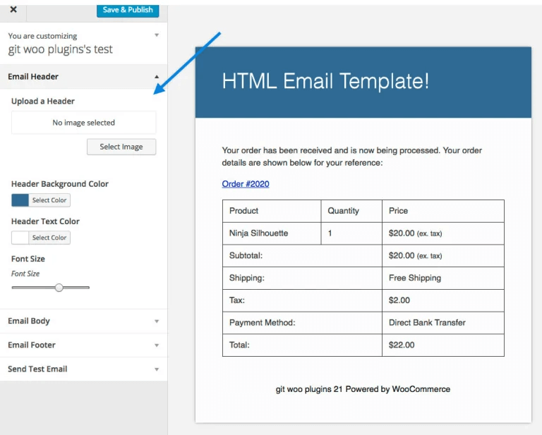 WooCommerce email customizer interface