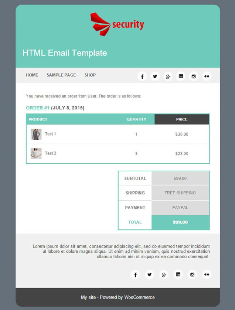 YITH email sample template
