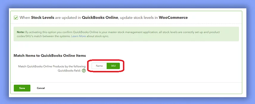 Match items between quickbooks and woocommerce