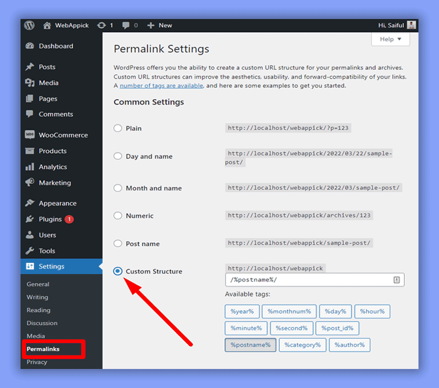 Permalink settings