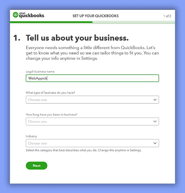 Provide business information to QuickBooks