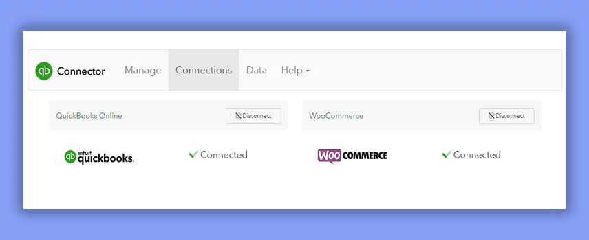 WooCommerce and QuickBooks connection screen