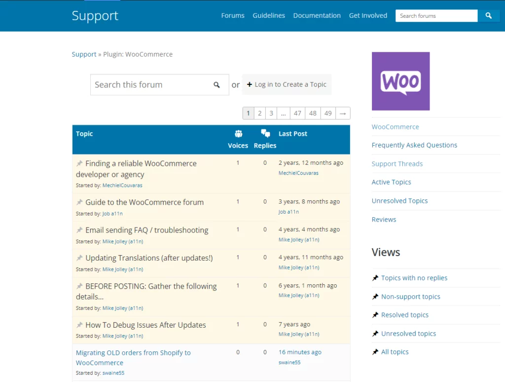 WooCommerce free support forum