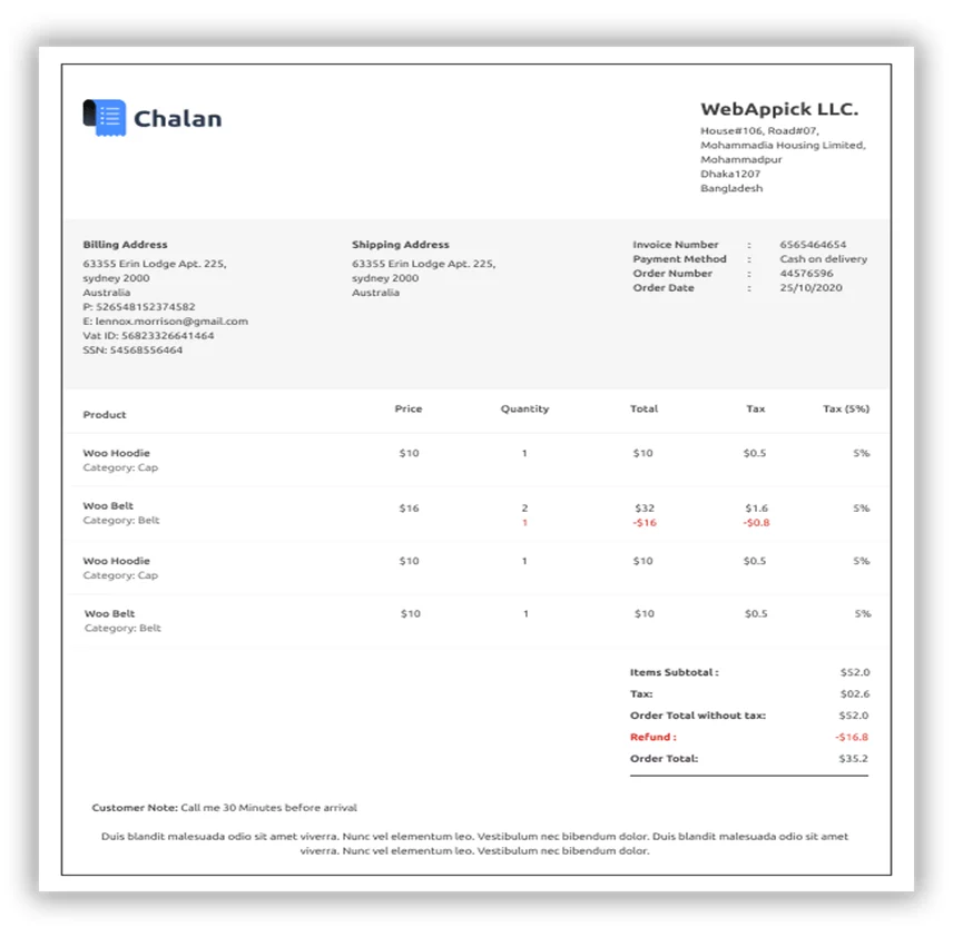 challan pro pdf invoice