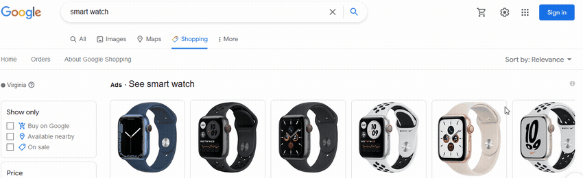 google shopping result