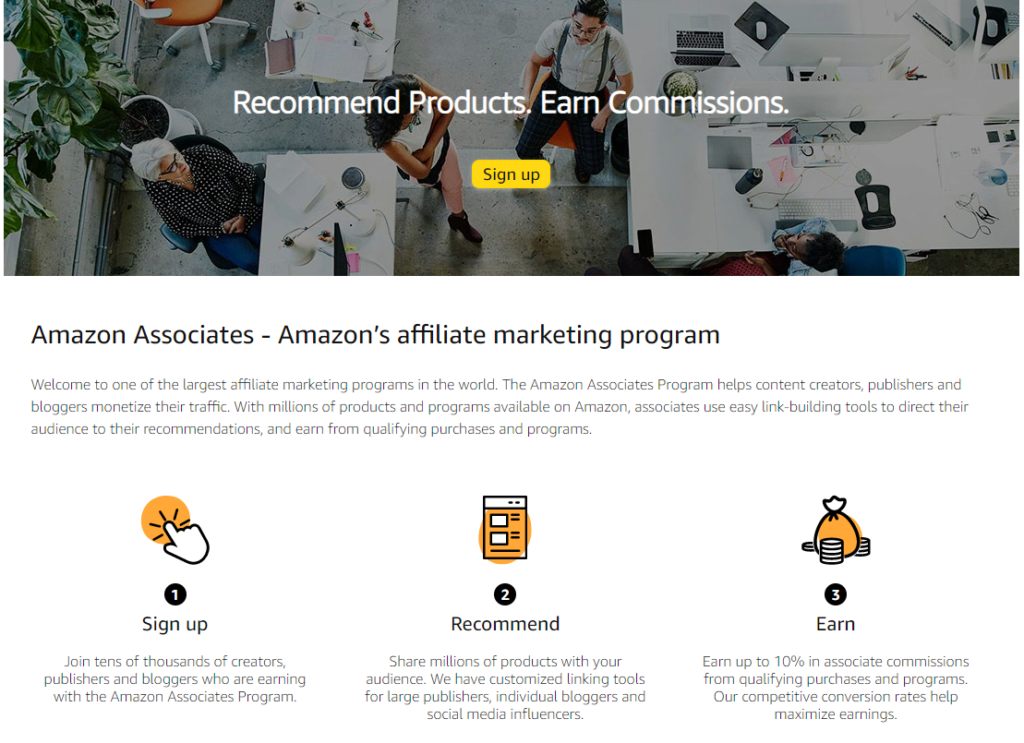 Affiliate program demo from an ecommerce site