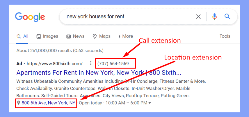 local ads call and location extension