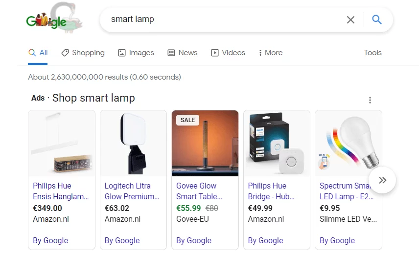 Google shopping ads for smart lamp