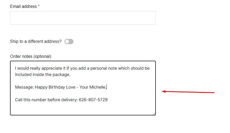 Buying some products and requested that you attach a personal message inside the package wishing a happy birthday