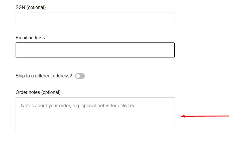 WooCommerce customer order notes field on the checkout page
