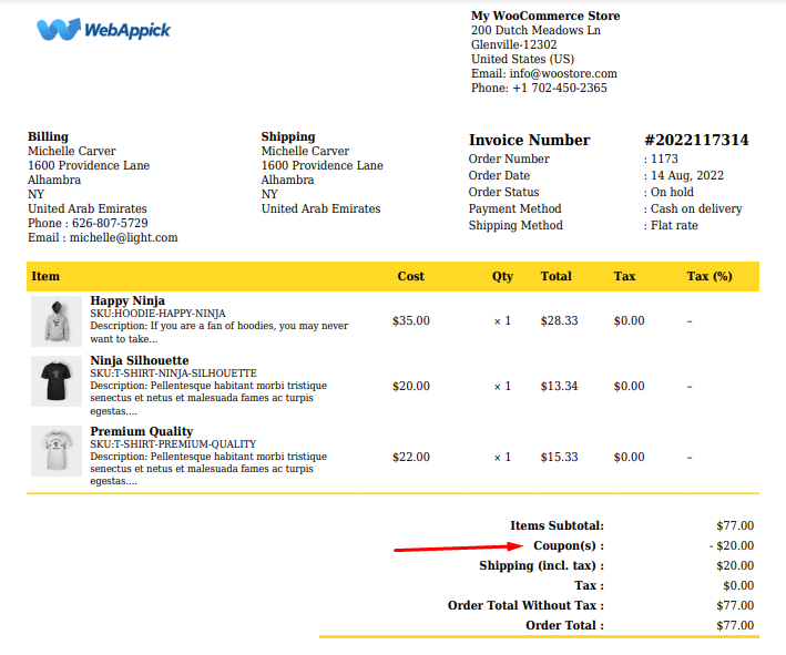 Different settings and custom fields to create a completely custom invoice template unique