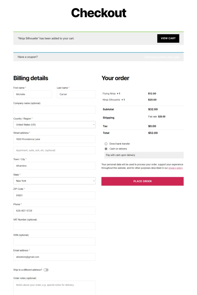 Create a WooCommerce direct checkout link for one of your products using the above process